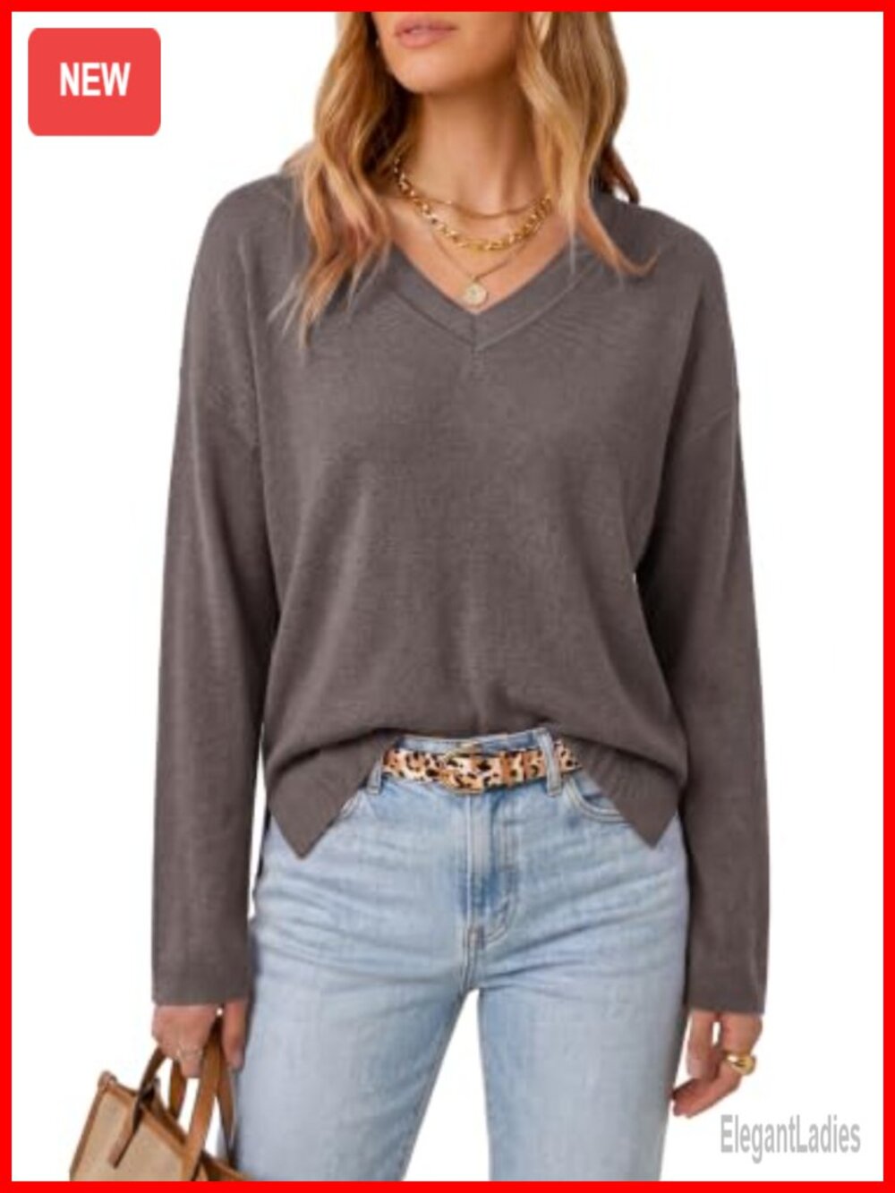 Wool Blend Oversized V Neck Pullover Sweater Casual Fall